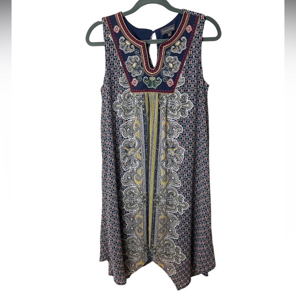 Luxology Boho Dress Embroidered Handkerchief Hem Sleeveless SZ 6 EUC